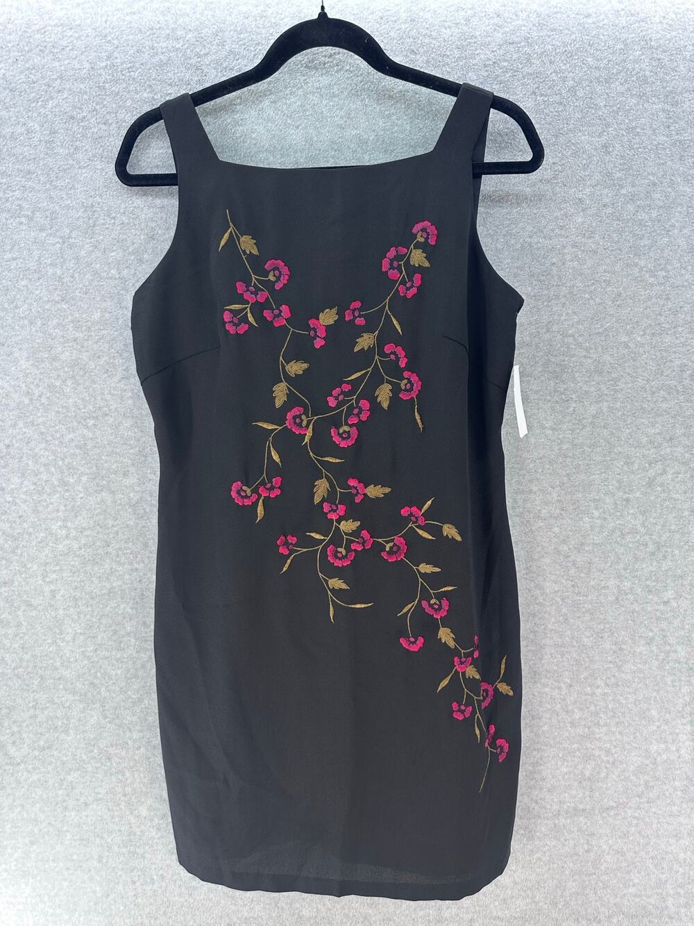 DRESSBARN Women's 8 Y2K Black Mini Party Dress Sq. Neck Embroidered Floral NWT